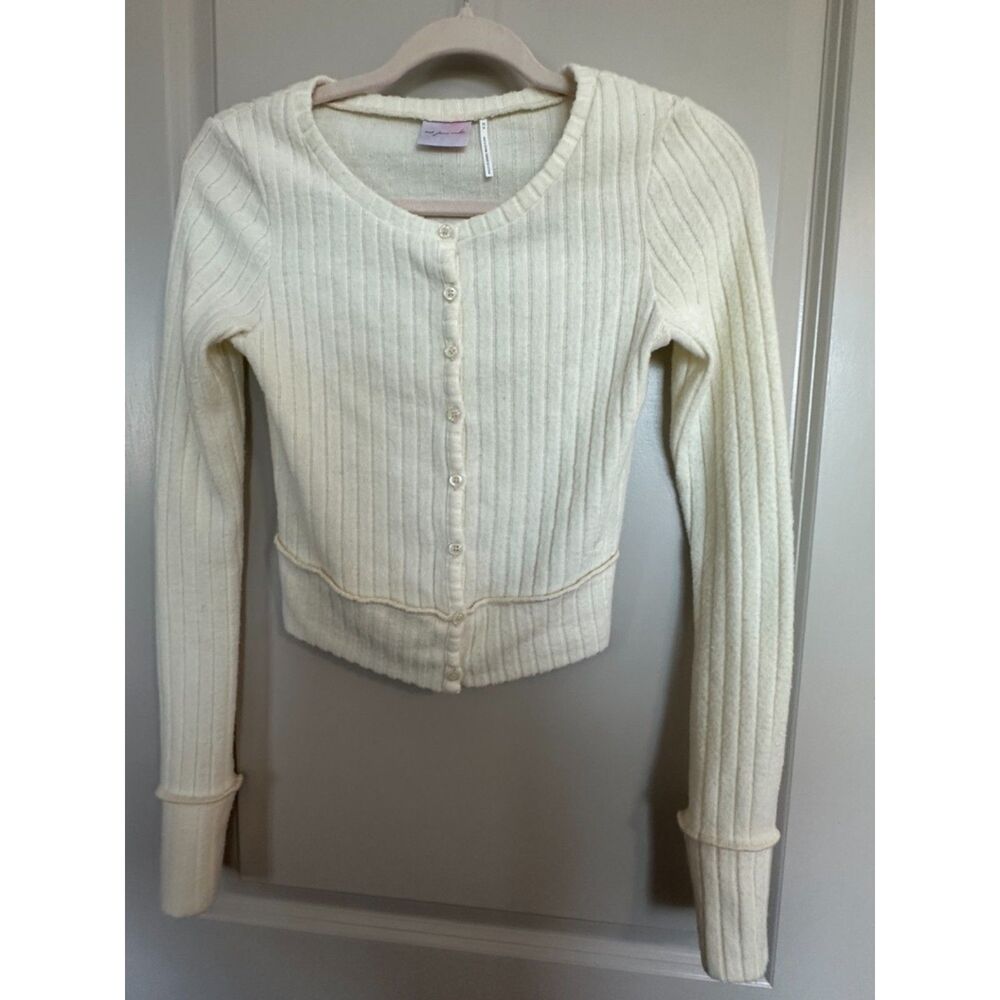 Urban Outfitters Out From Under Ivory Button Up Tight Cropped Sweater Women's Sz